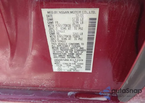 2006 Nissan Frontier Se из США, поврежденный, VIN 1N6AD07U86C417209